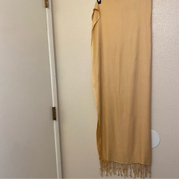 Tan beige large oversized fringe Pashmina Scarf Wrap Shawl 24x96 - Picture 2 of 10